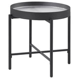 Ozella Sandy Black Round End Side Table with Recessed Top - Ornate Home