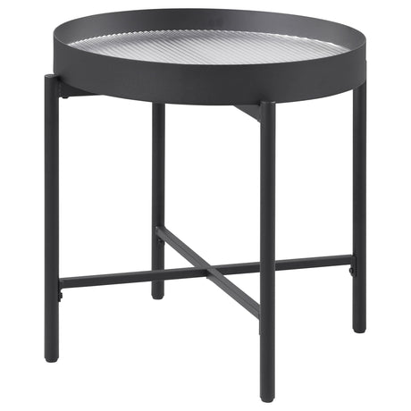 Ozella Sandy Black Round End Side Table with Recessed Top - Ornate Home
