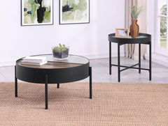 Ozella Sandy Black Round End Side Table with Recessed Top - Ornate Home