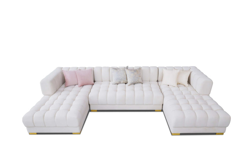 Lipa Ivory Velvet Double Chaise "U" Shape Sectional Sofa