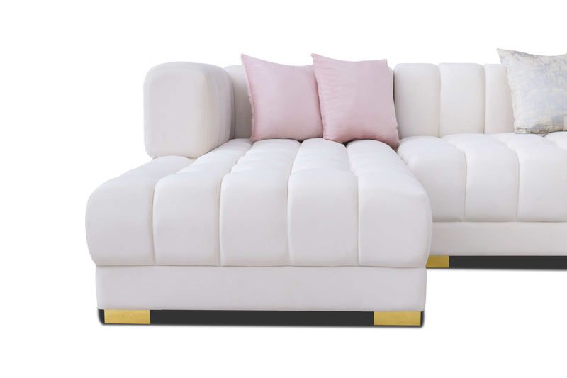 Lipa Ivory Velvet Double Chaise "U" Shape Sectional Sofa - Ornate Home