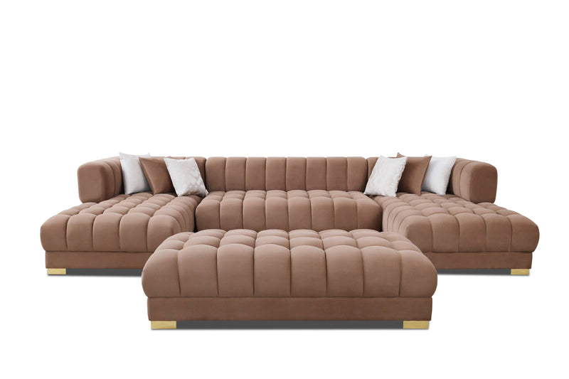 Lipa Mocha Velvet Double Chaise "U" Shape Sectional Sofa - Ornate Home