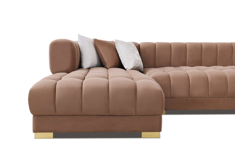 Lipa Mocha Velvet Double Chaise "U" Shape Sectional Sofa - Ornate Home