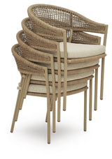 Ocean Park Beige Outdoor Arm Chair with Cushion (Set of 4)