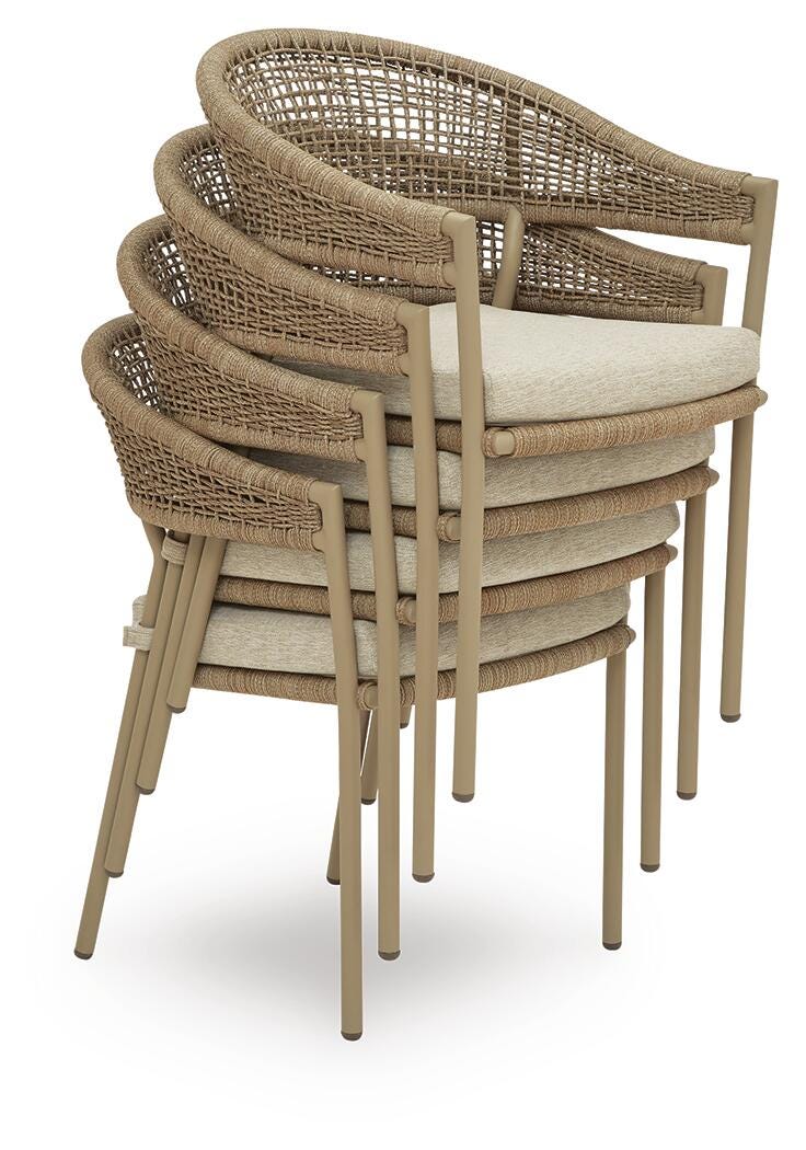 Ocean Park Beige Outdoor Arm Chair with Cushion (Set of 4)