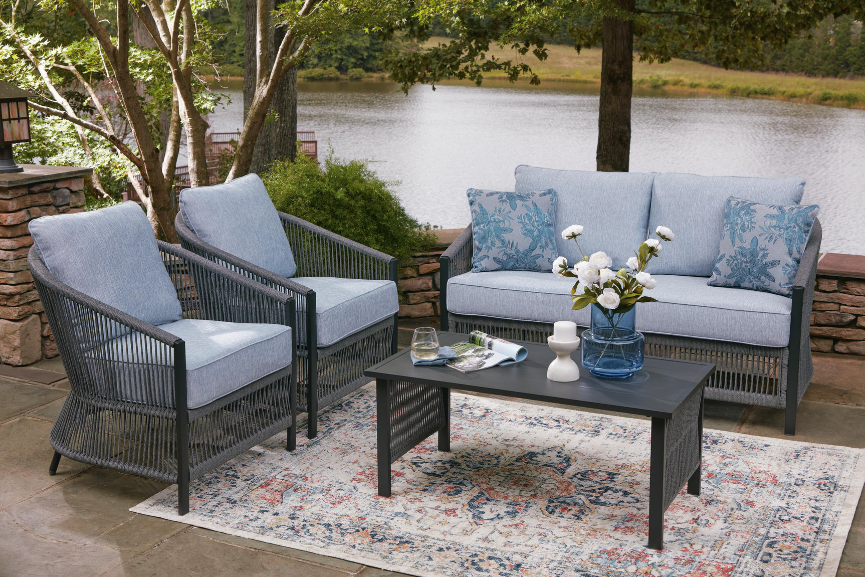 Bodega Island Gray Outdoor Love/Chairs/Table Set (Set of 4)