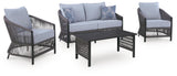 Bodega Island Gray Outdoor Love/Chairs/Table Set (Set of 4)