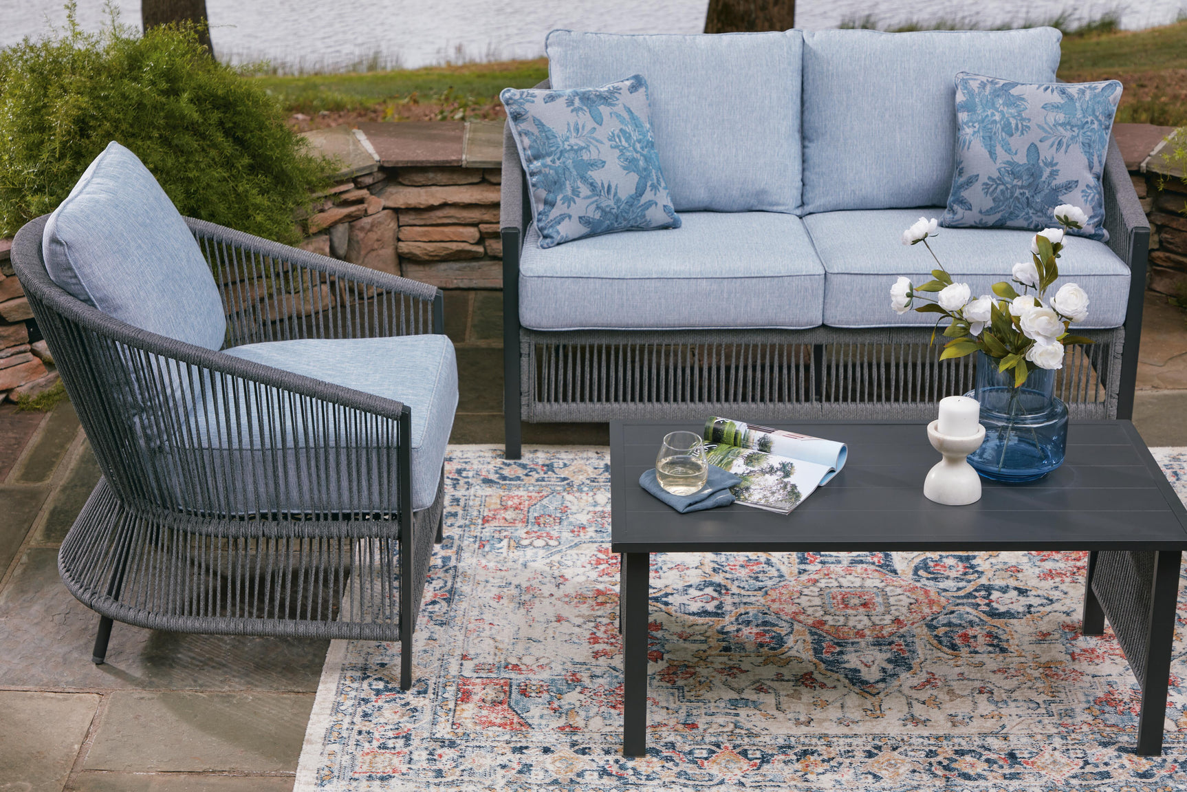 Bodega Island Gray Outdoor Love/Chairs/Table Set (Set of 4)