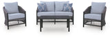Bodega Island Gray Outdoor Love/Chairs/Table Set (Set of 4)