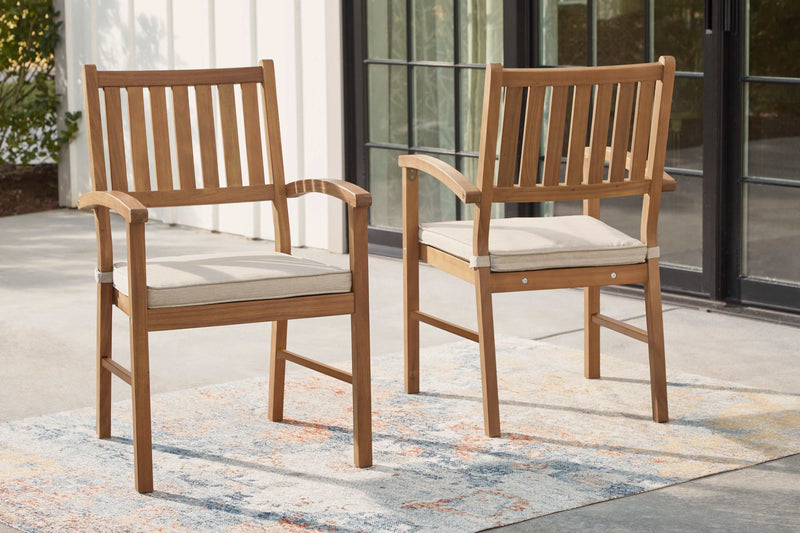 Janiyah Light Brown Outdoor Dining Arm Chair (Set of 2) - Ornate Home