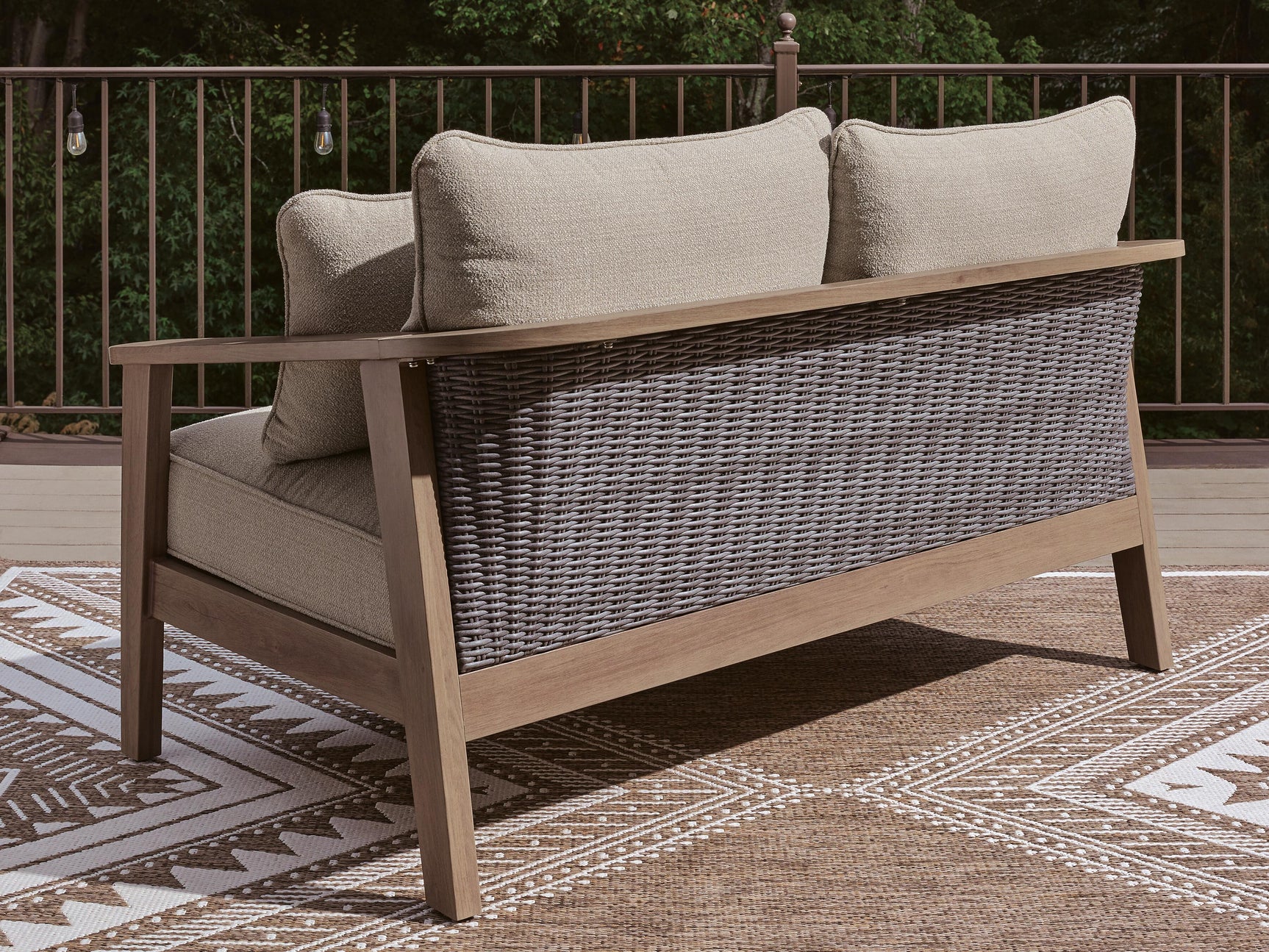 Francis Beach Natural/Gray Outdoor Loveseat with Cushion