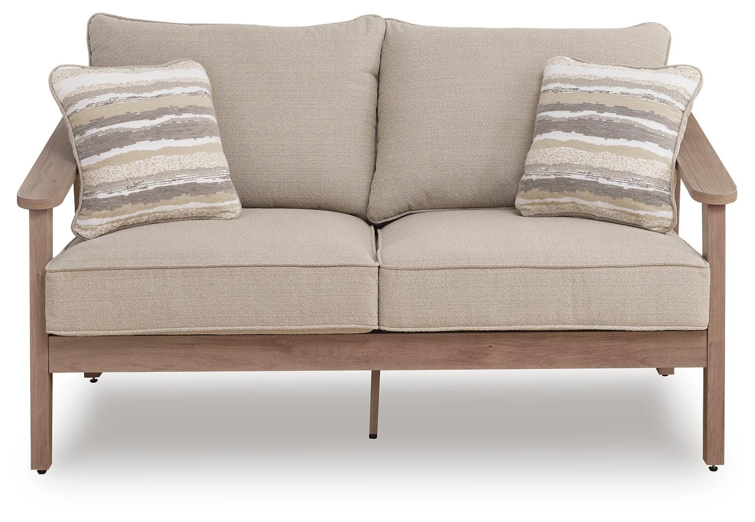 Francis Beach Natural/Gray Outdoor Loveseat with Cushion