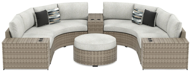 Calworth Beige 7-Piece Outdoor Sectional with Ottoman - Ornate Home