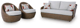 Cardiff Beach Beige Outdoor Loveseat/2 Swivel Chairs (Set of 3)