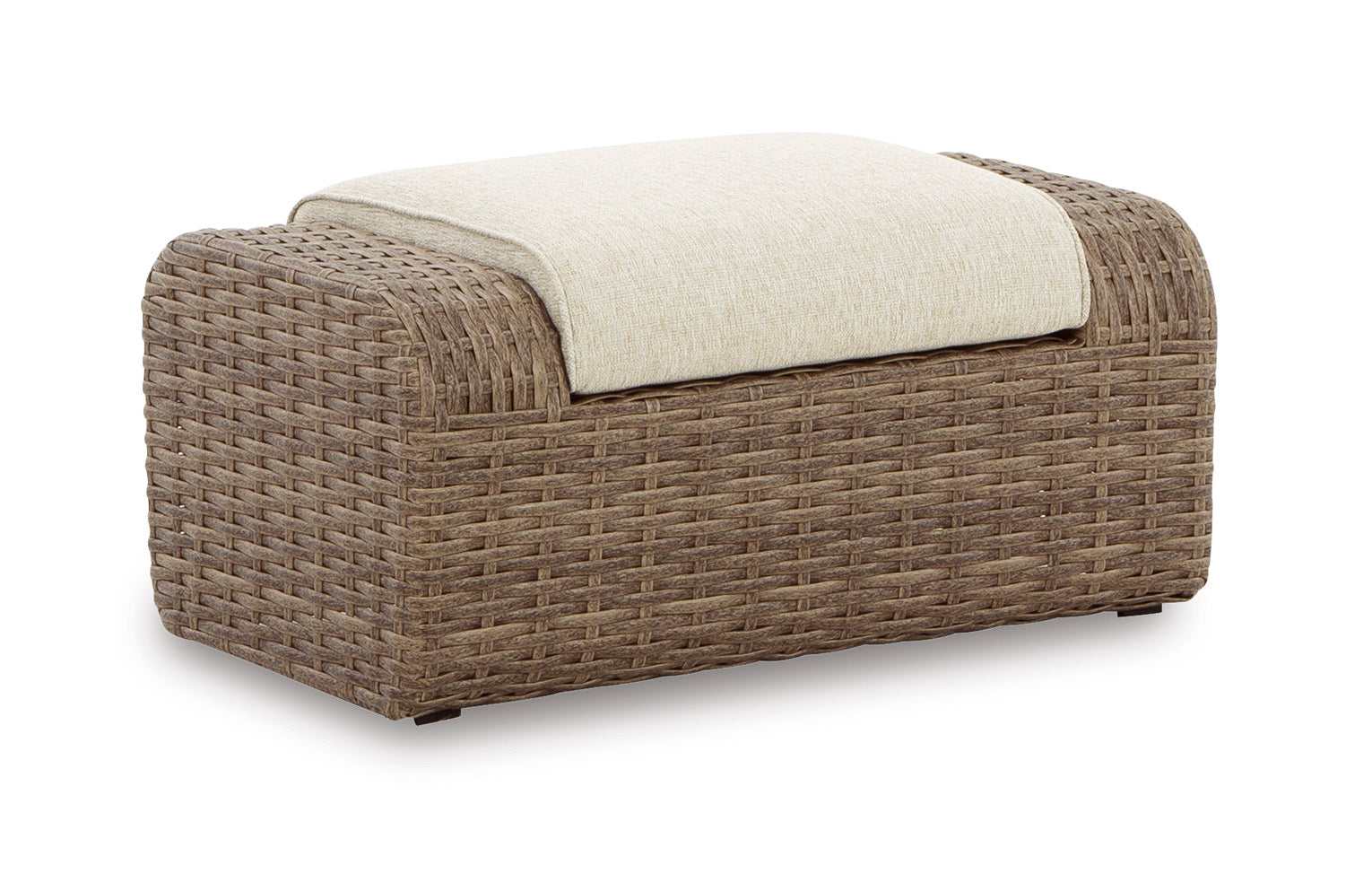 Sandy Bloom Beige Outdoor Ottoman w/ Cushion - Ornate Home