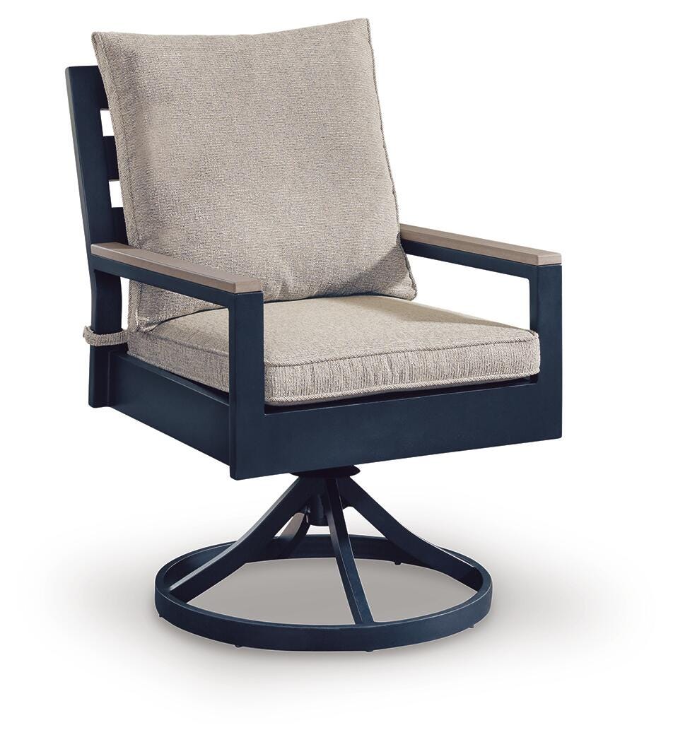 Mabry Shores Navy Blue/Driftwood Outdoor Swivel Chair with Cushion (Set of 2)
