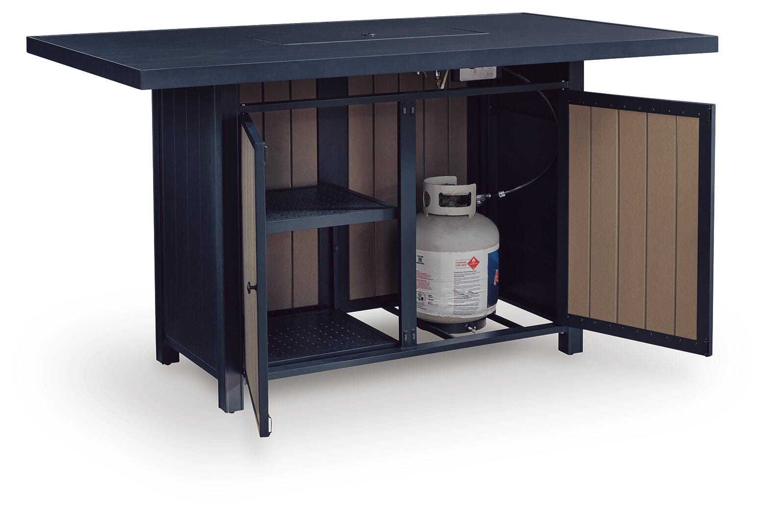 Mabry Shores Navy Blue/Driftwood Outdoor Bar Table with Fire Pit