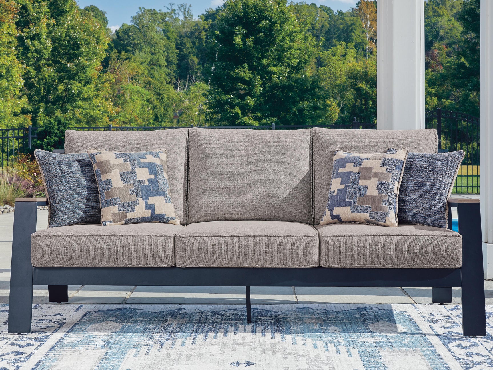 Mabry Shores Navy Blue/Driftwood Outdoor Sofa with Cushion