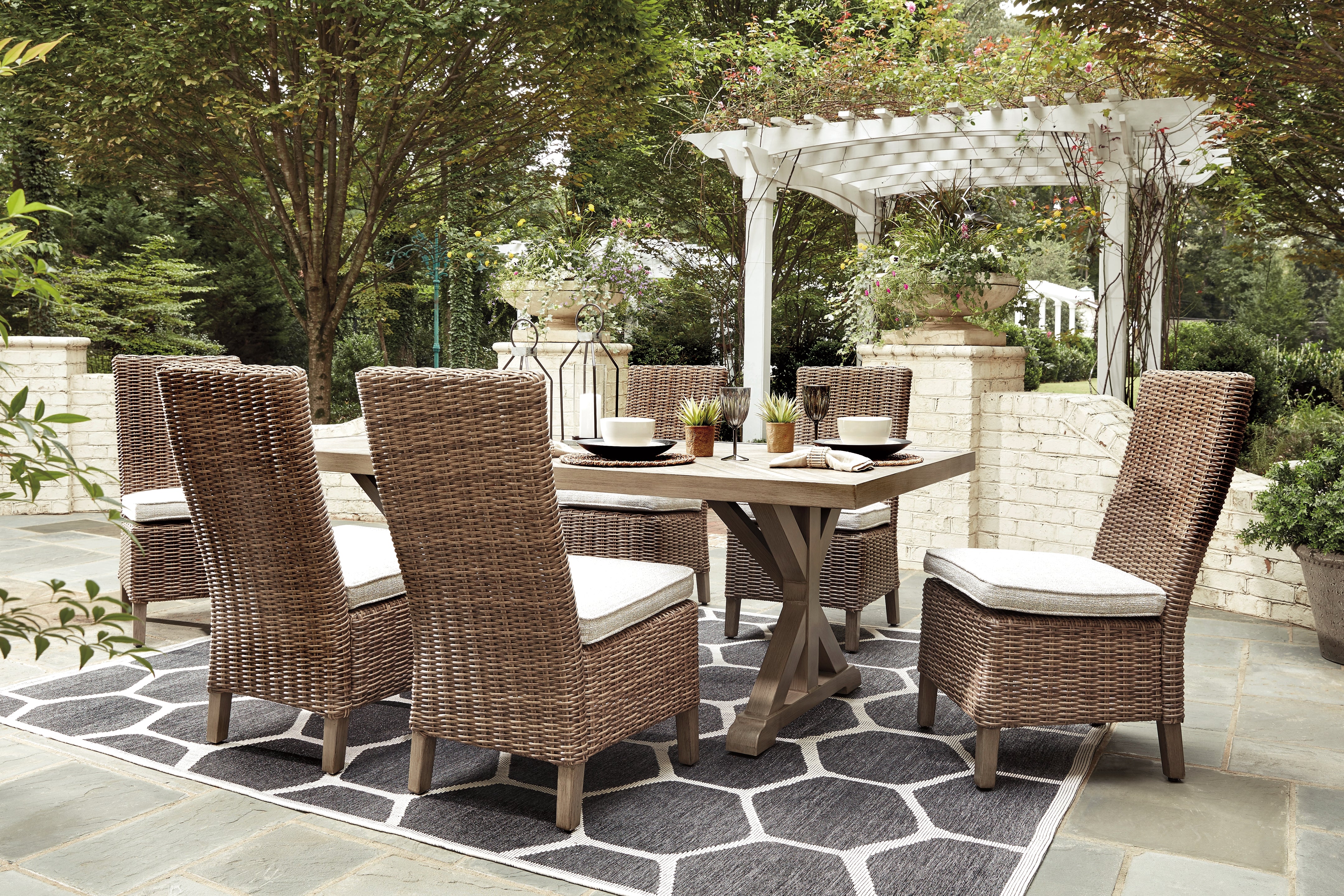 Beachcroft Beige Outdoor Dining Table with 6 Chairs - Ornate Home