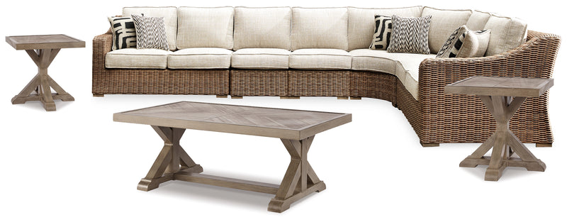 Beachcroft Beige 5-Piece Outdoor Sectional with Coffee Table and 2 End Tables - Ornate Home