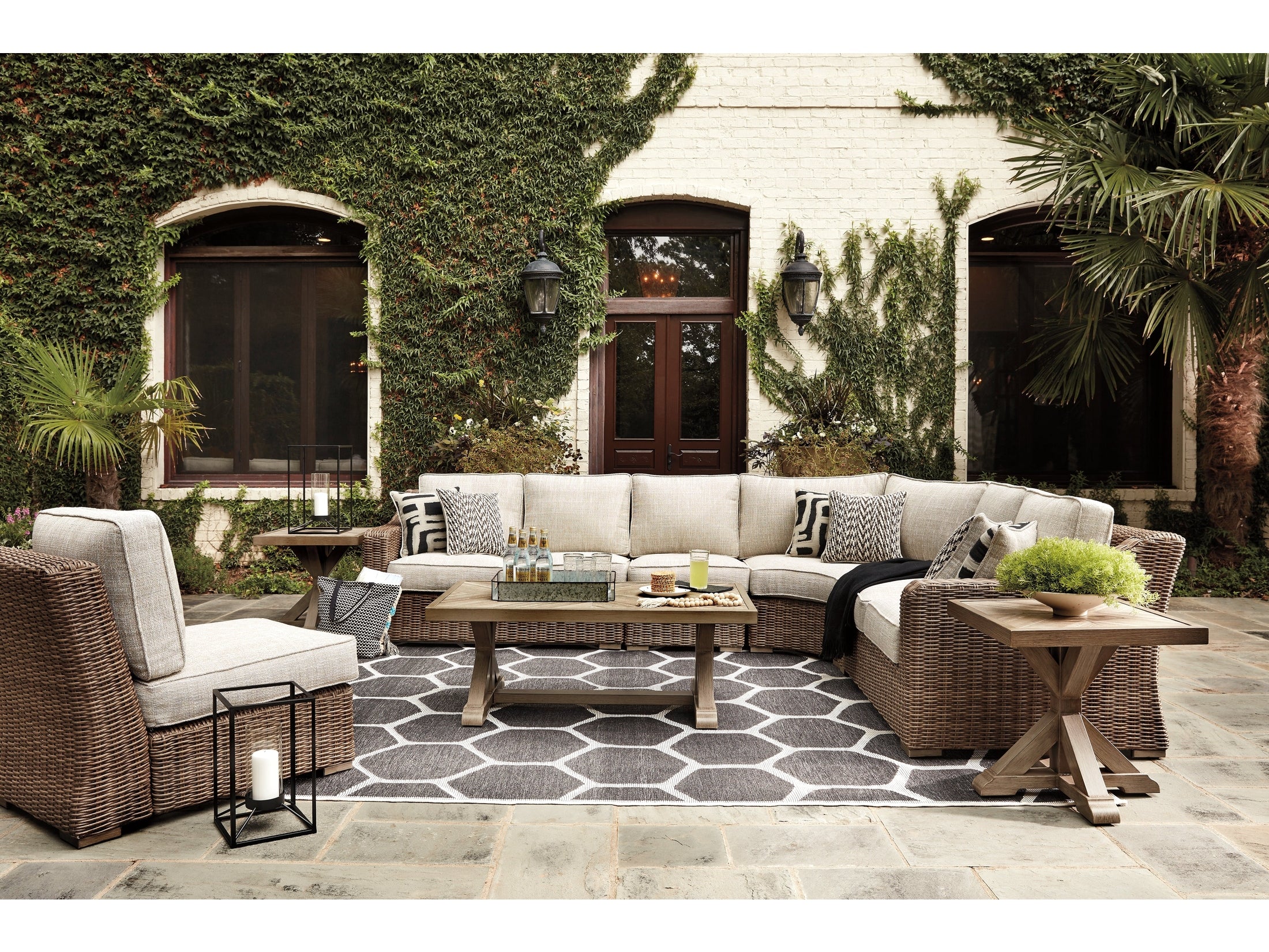 Beachcroft Beige 5-Piece Outdoor Sectional with Coffee Table and 2 End Tables - Ornate Home