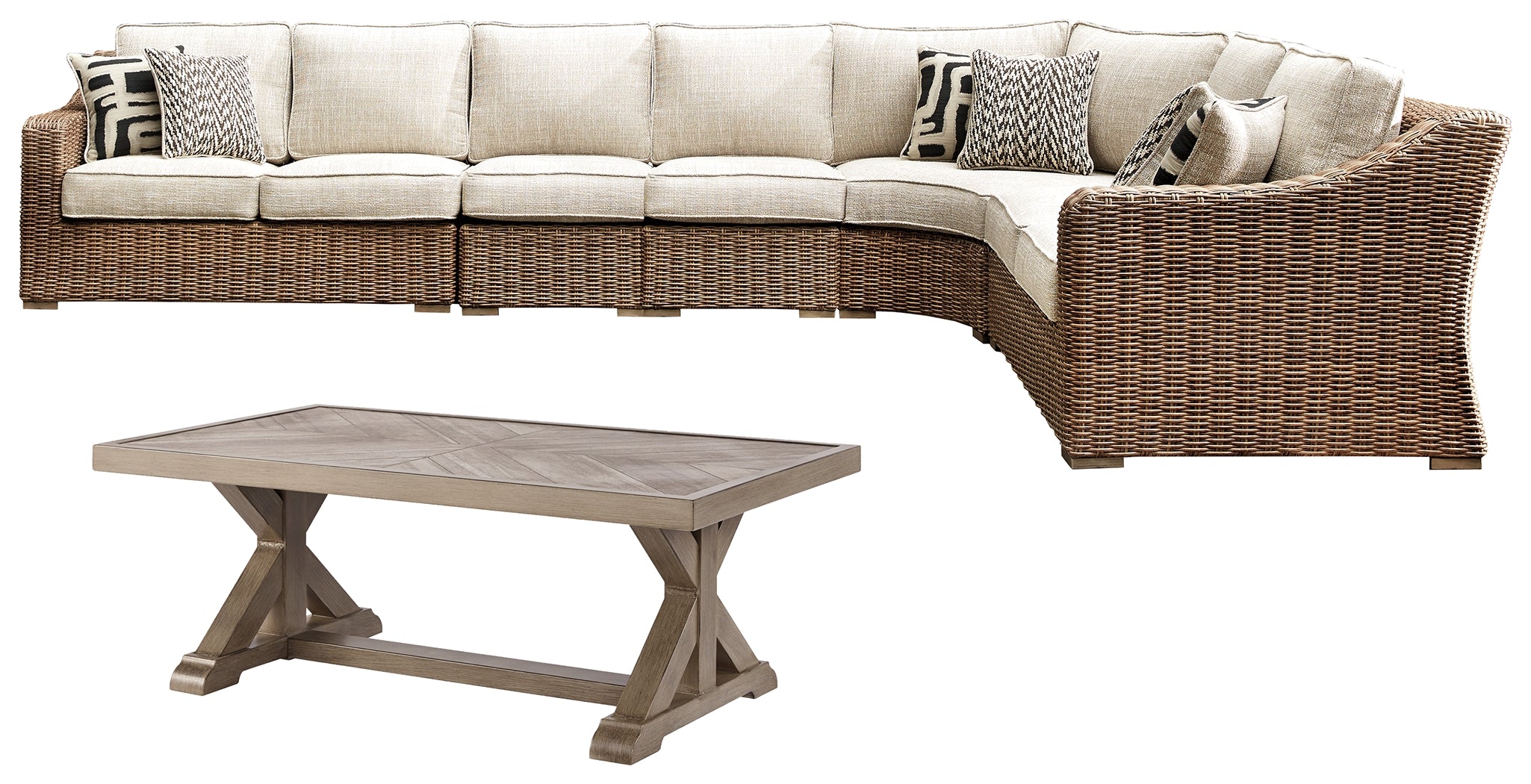 Beachcroft Beige 3-Piece Outdoor Sectional with Coffee Table and 2 End Tables - Ornate Home