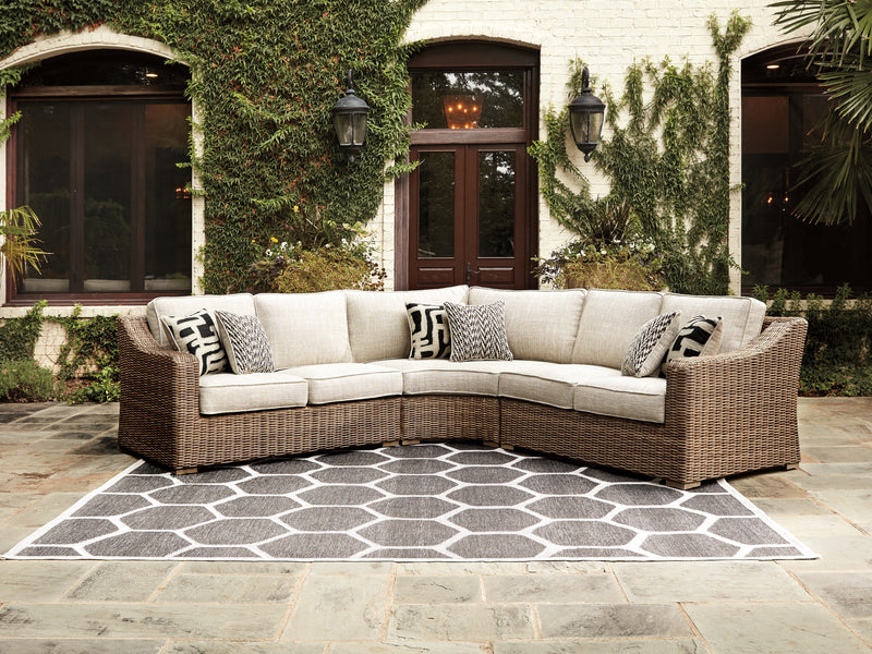 Beachcroft Beige 3-Piece Outdoor Sectional with Coffee Table and 2 End Tables - Ornate Home