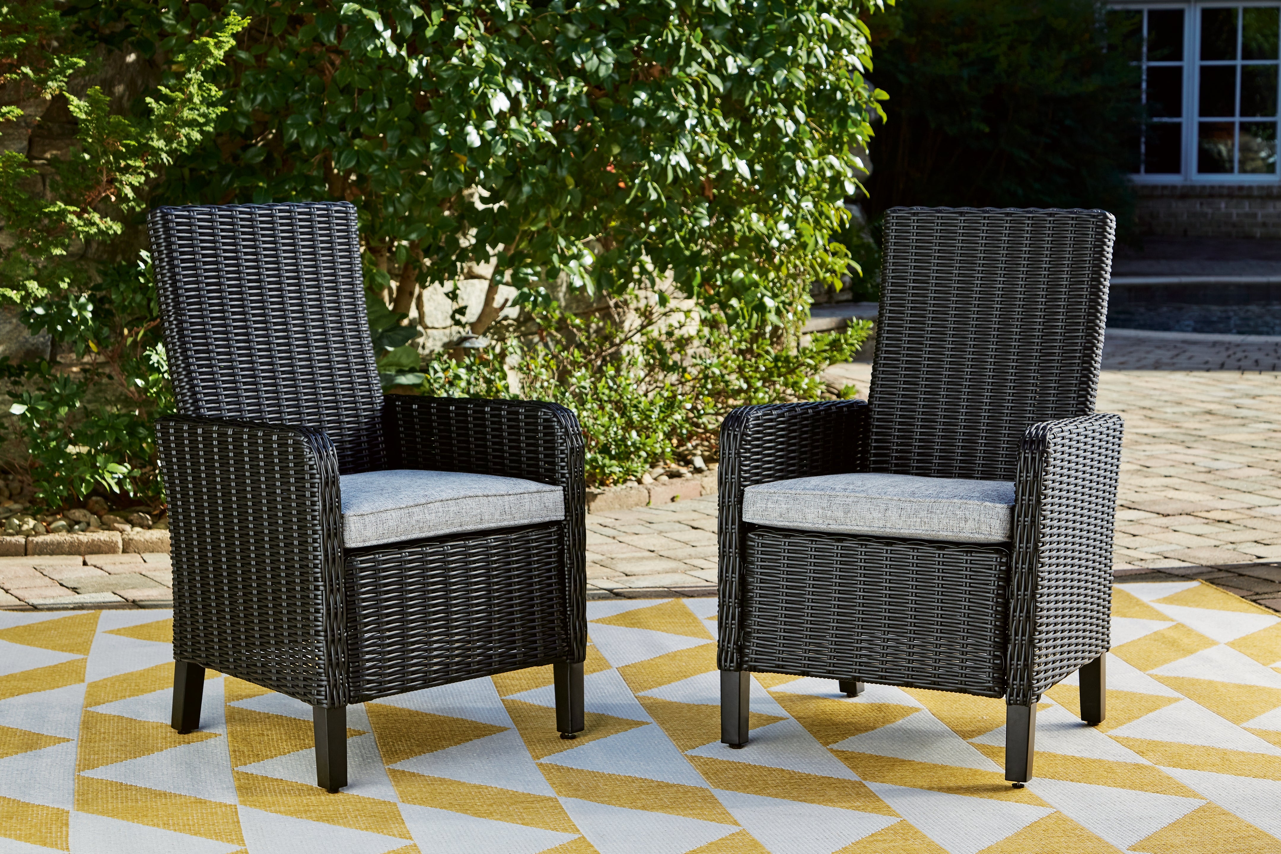 Beachcroft Black/Light Gray Outdoor Arm Chair with Cushion (Set of 2) - Ornate Home