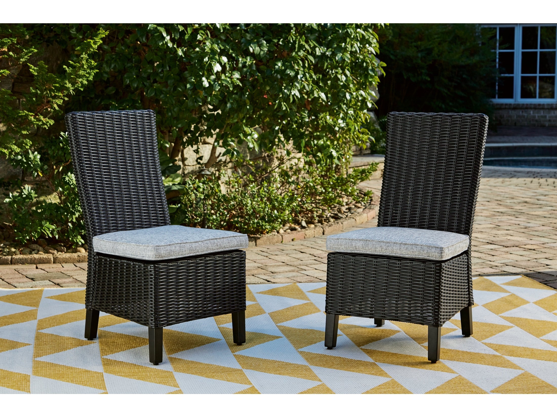 Beachcroft Black/Light Gray Outdoor Side Chair with Cushion (Set of 2) - Ornate Home