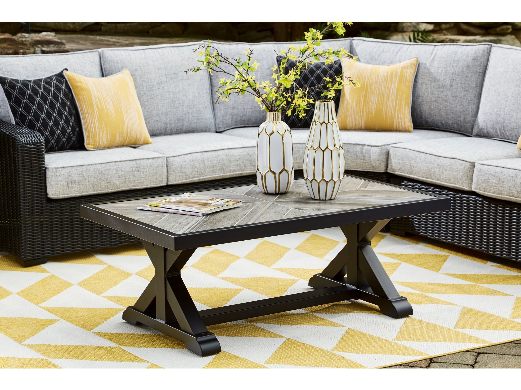 Beachcroft Black/Light Gray Outdoor Coffee Table - Ornate Home