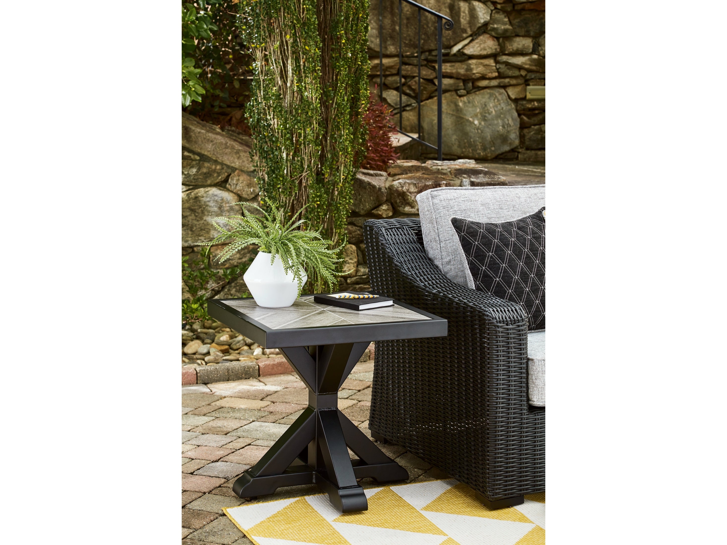 Beachcroft Black/Light Gray Outdoor End Table - Ornate Home