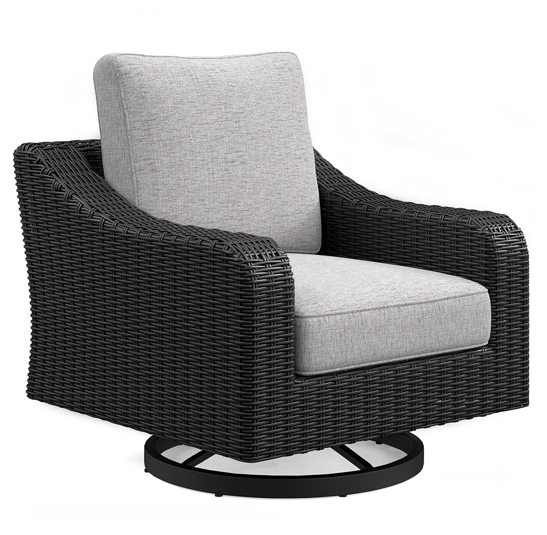 Beachcroft Black/Light Gray Outdoor Swivel Lounge with Cushion - Ornate Home