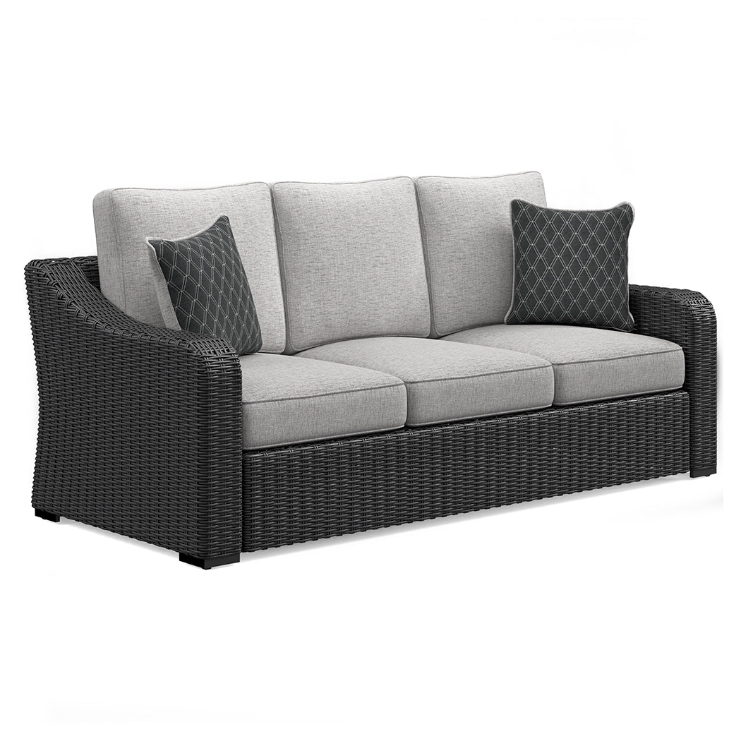 Beachcroft Black/Light Gray Outdoor Sofa with Cushion - Ornate Home