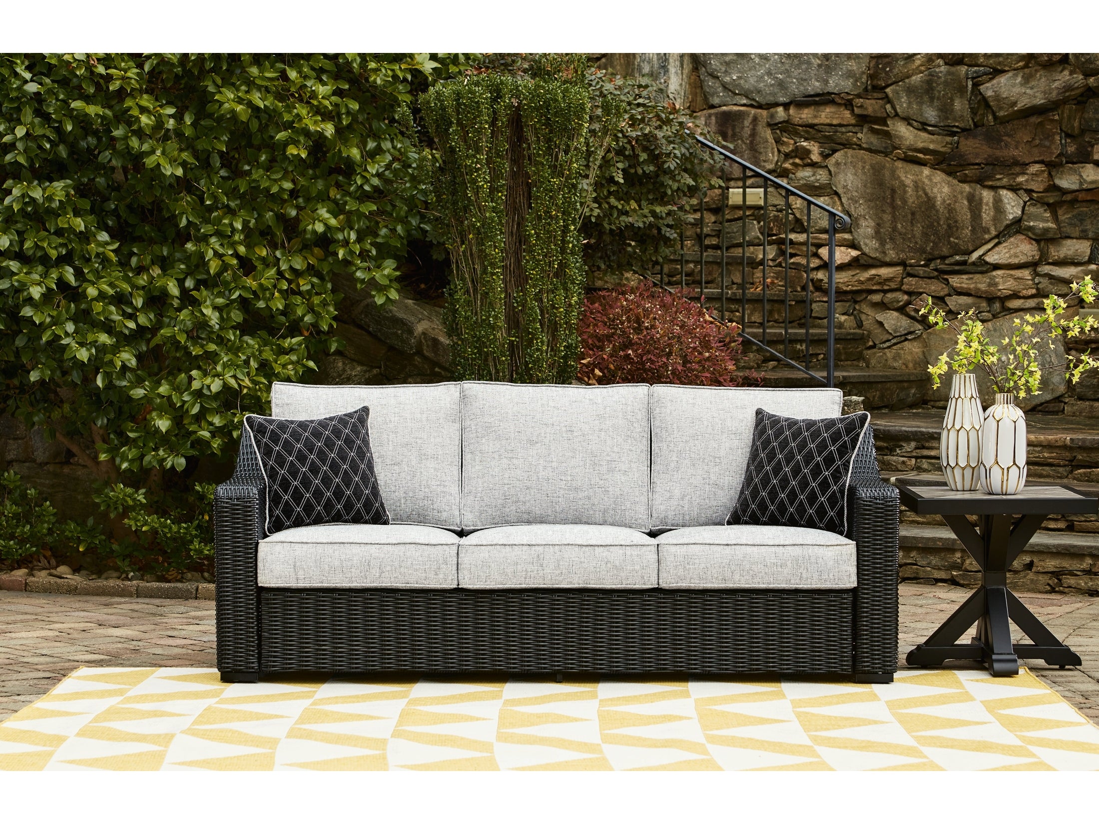 Beachcroft Black/Light Gray Outdoor Sofa with Cushion - Ornate Home