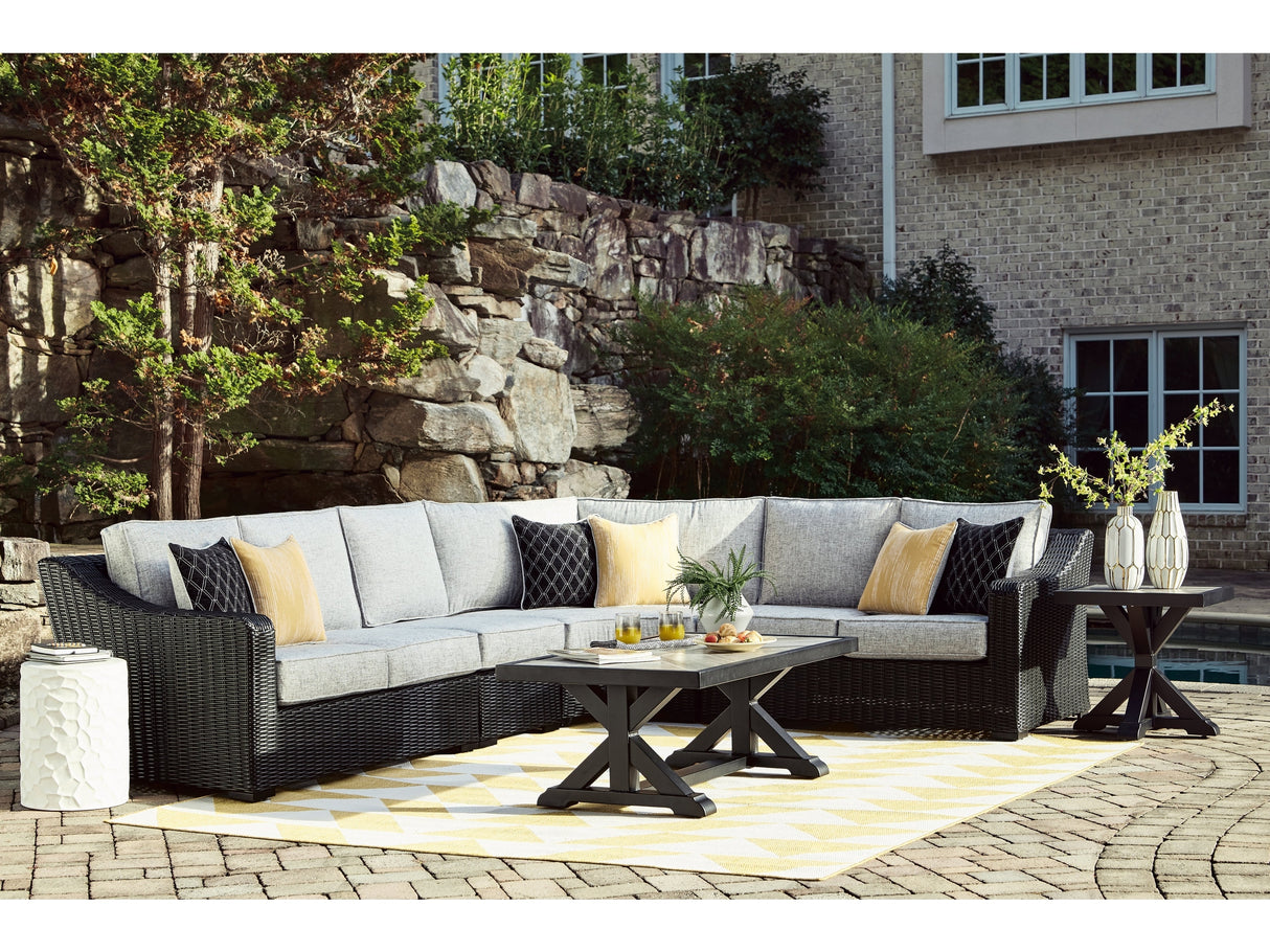 Beachcroft Black/Light Gray 4-Piece Outdoor Sectional - Ornate Home