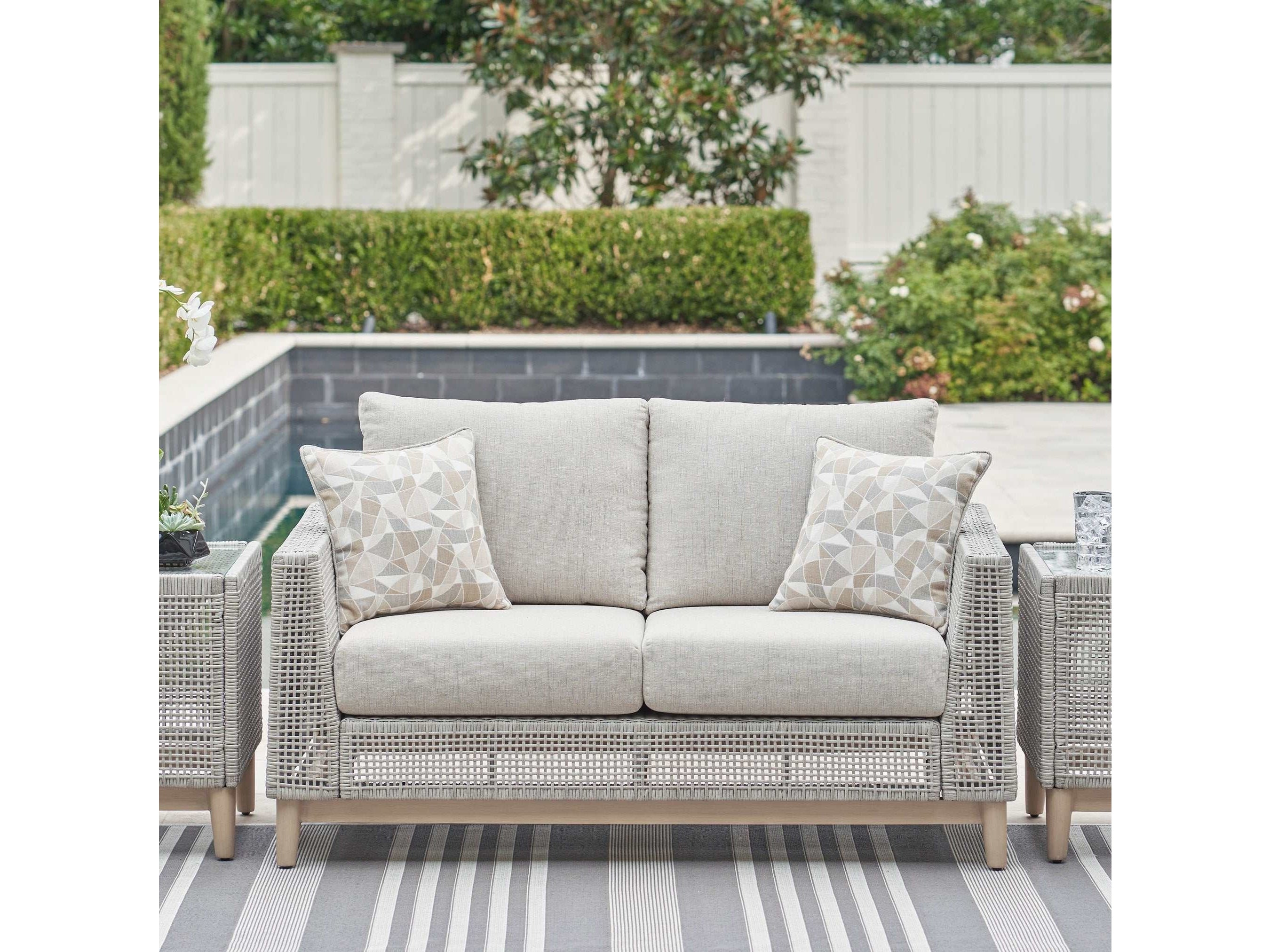 Seton Creek Gray Outdoor Loveseat w/ Cushion - Ornate Home