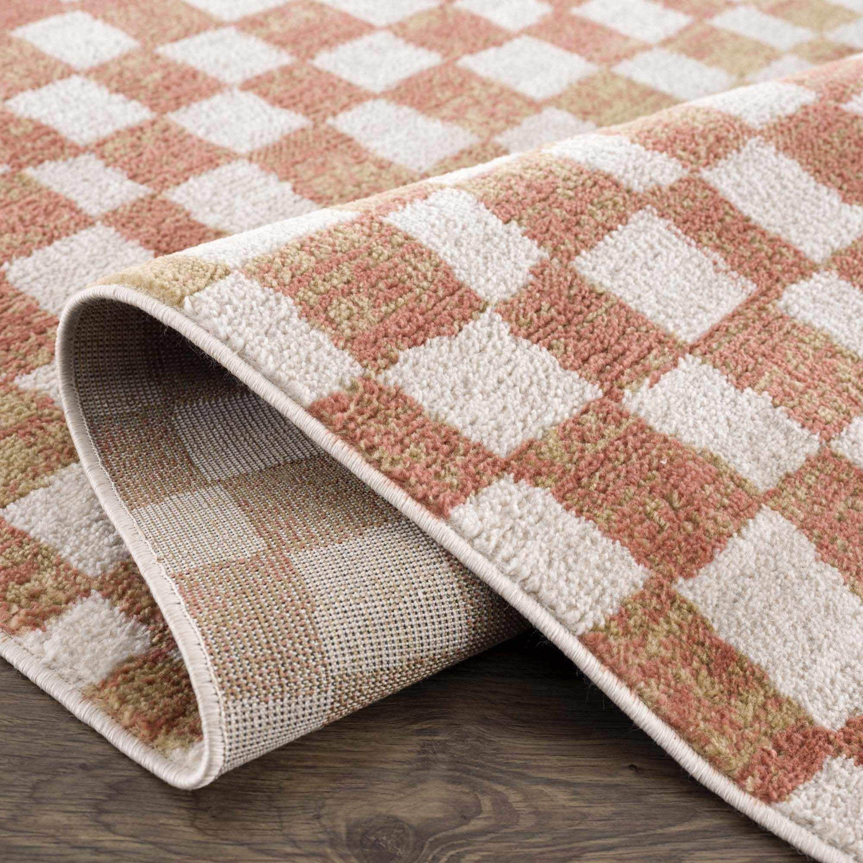 Benjy Irregular Checkboard Rug - Cream&Salmon