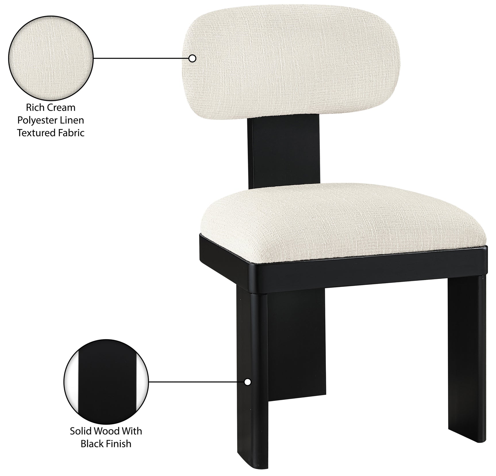 Pacific Cream/Black Textured Fabric Upholstered Dining Chair (Set of 2) - Ornate Home