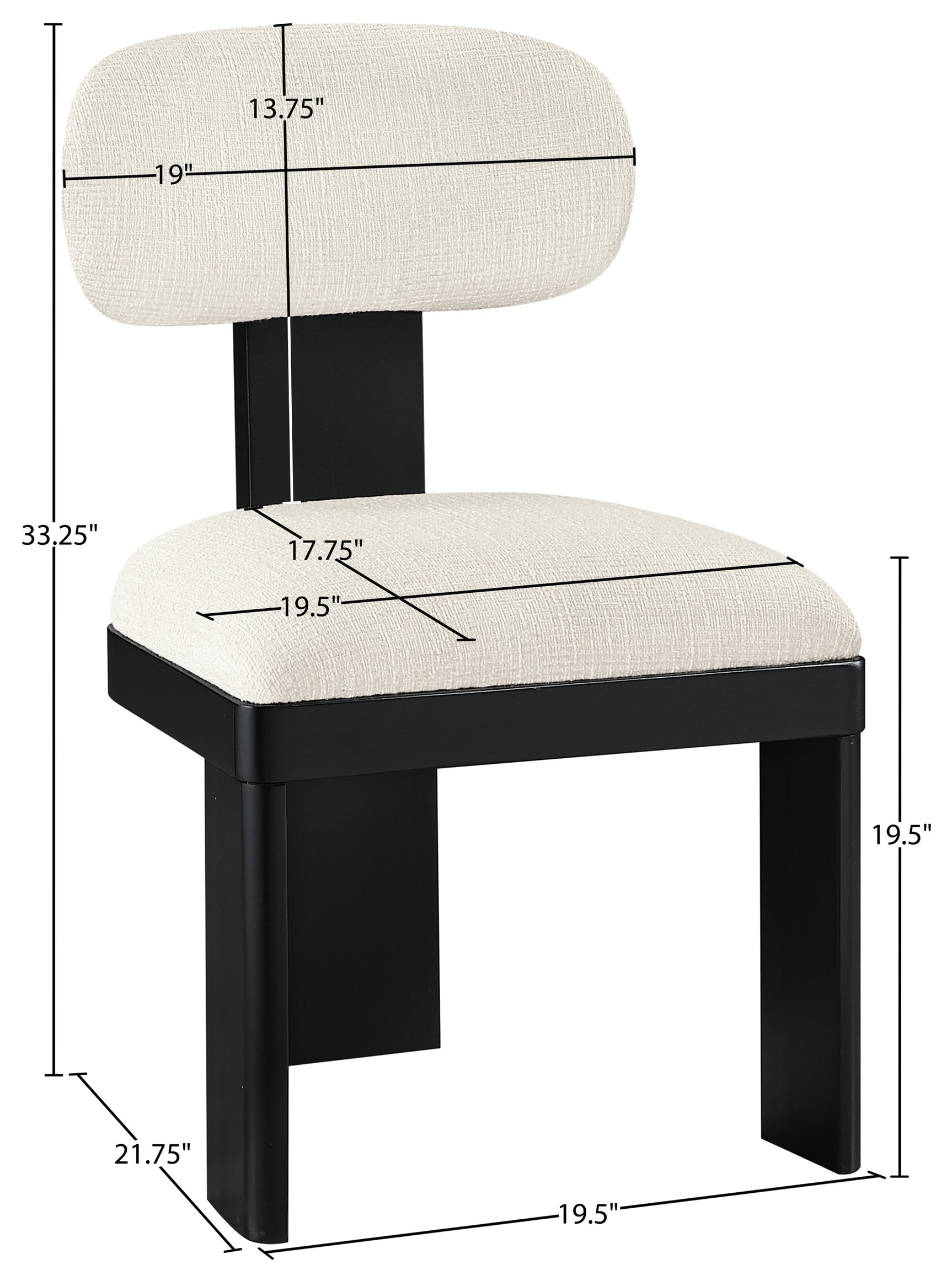 Pacific Cream/Black Textured Fabric Upholstered Dining Chair (Set of 2) - Ornate Home