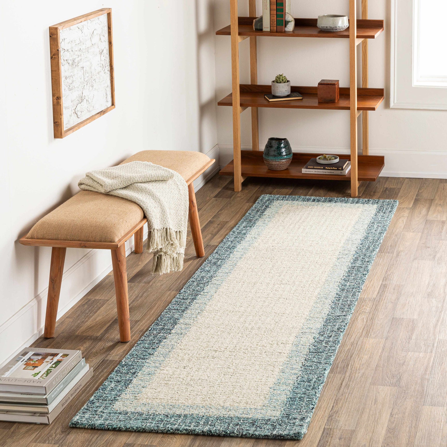 Padada Green Bordered Cream Wool Rug - Ornate Home