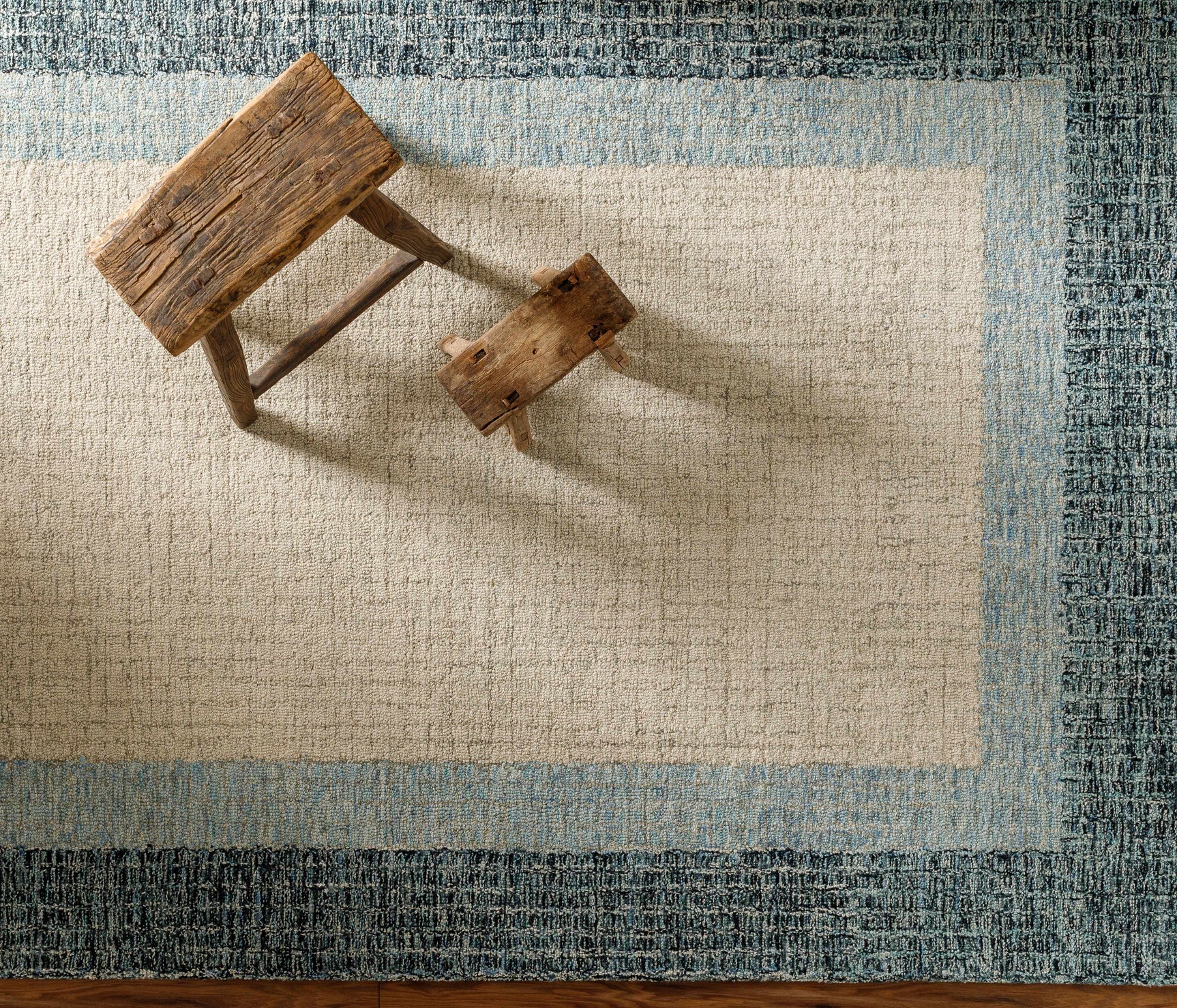 Padada Green Bordered Cream Wool Rug - Ornate Home
