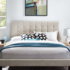 Paisley Beige Tufted Upholstered Linen Fabric King and California King Headboard - Ornate Home