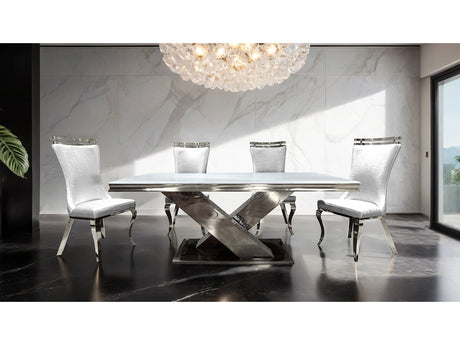 Palazzo Chrome/White 7 Piece Dining Set - Ornate Home