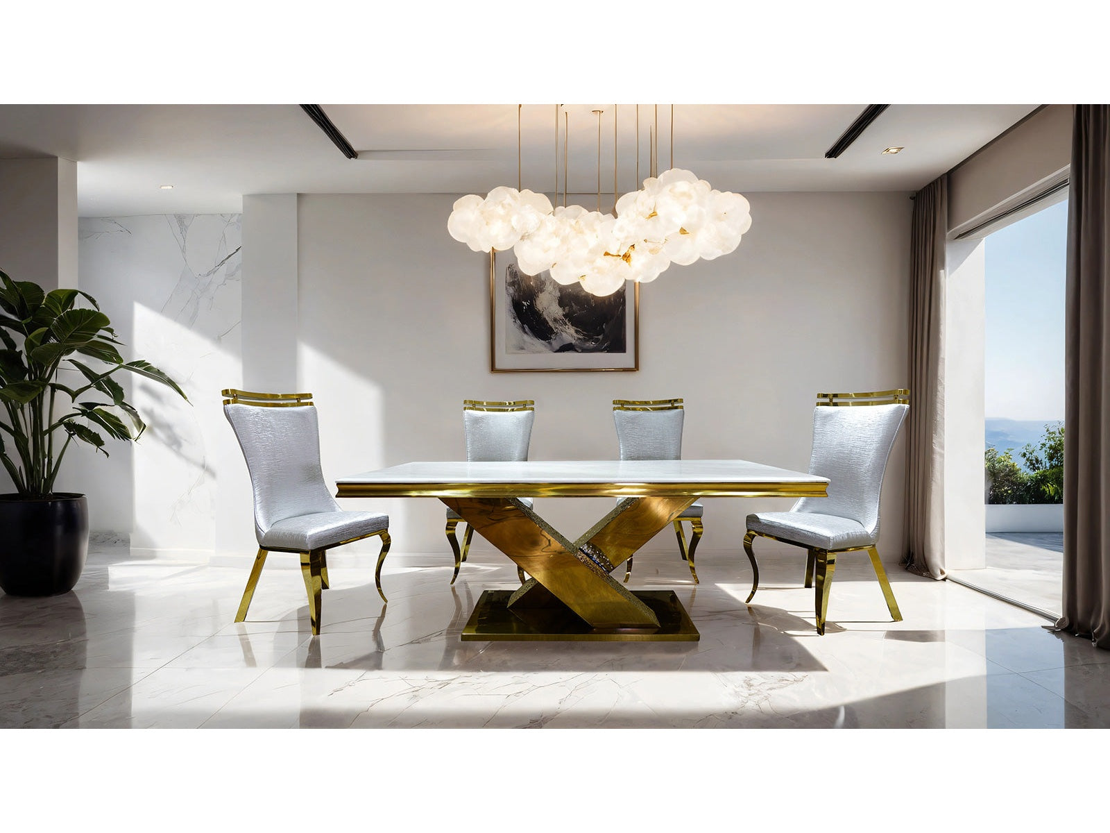 Palazzo Gold/Chrome 7 Piece Dining Set - Ornate Home