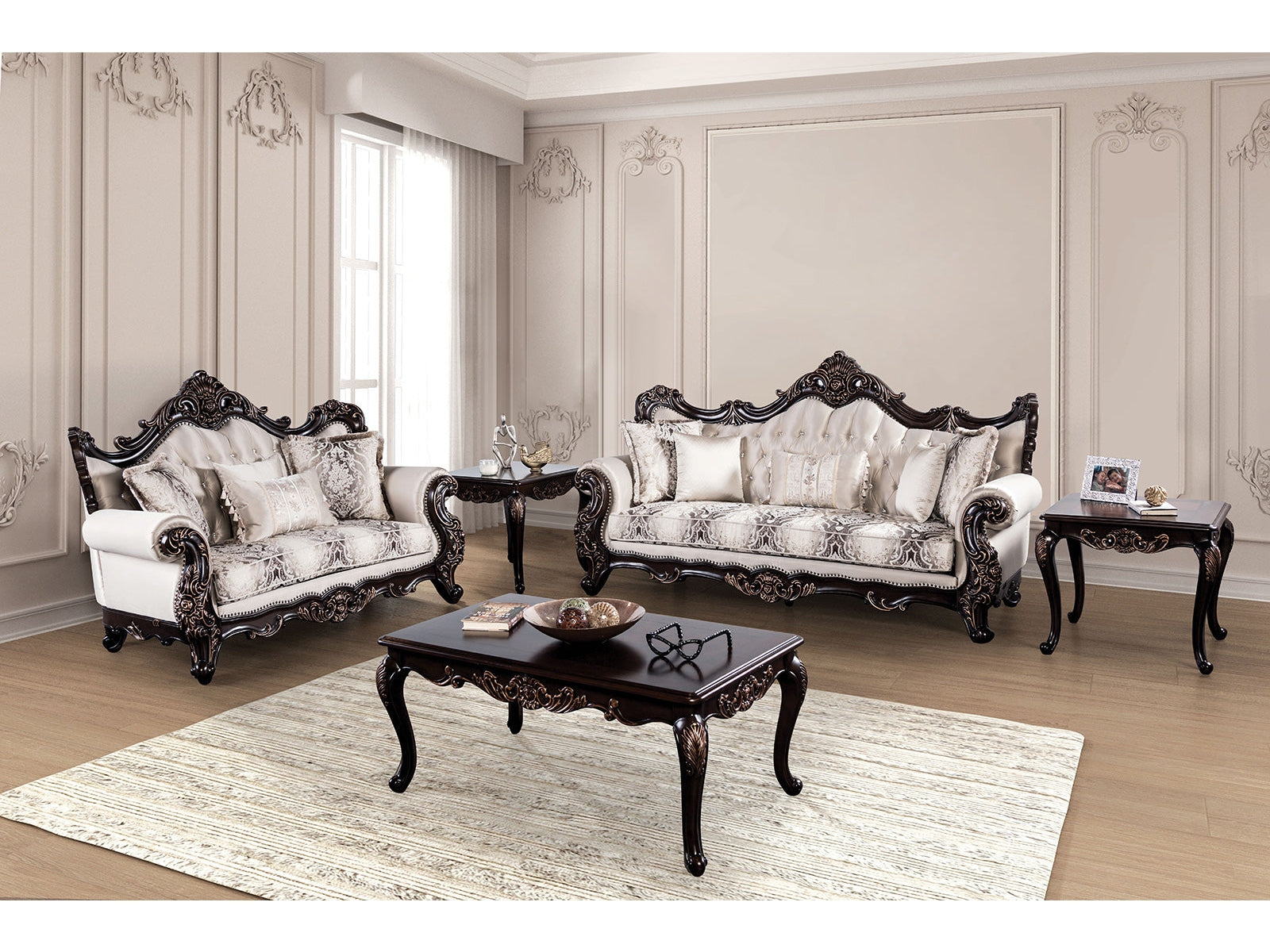 Palencia Dark Cherry/Beige Sofa & Loveseat - Ornate Home
