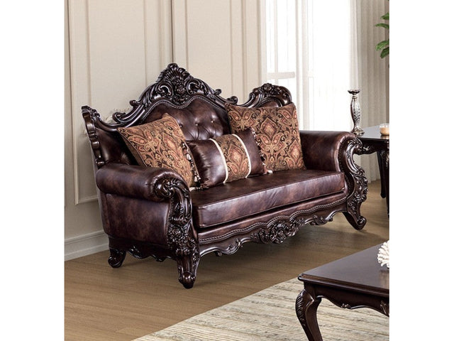 Palencia Dark Cherry/Brown Leatherette Loveseat - Ornate Home