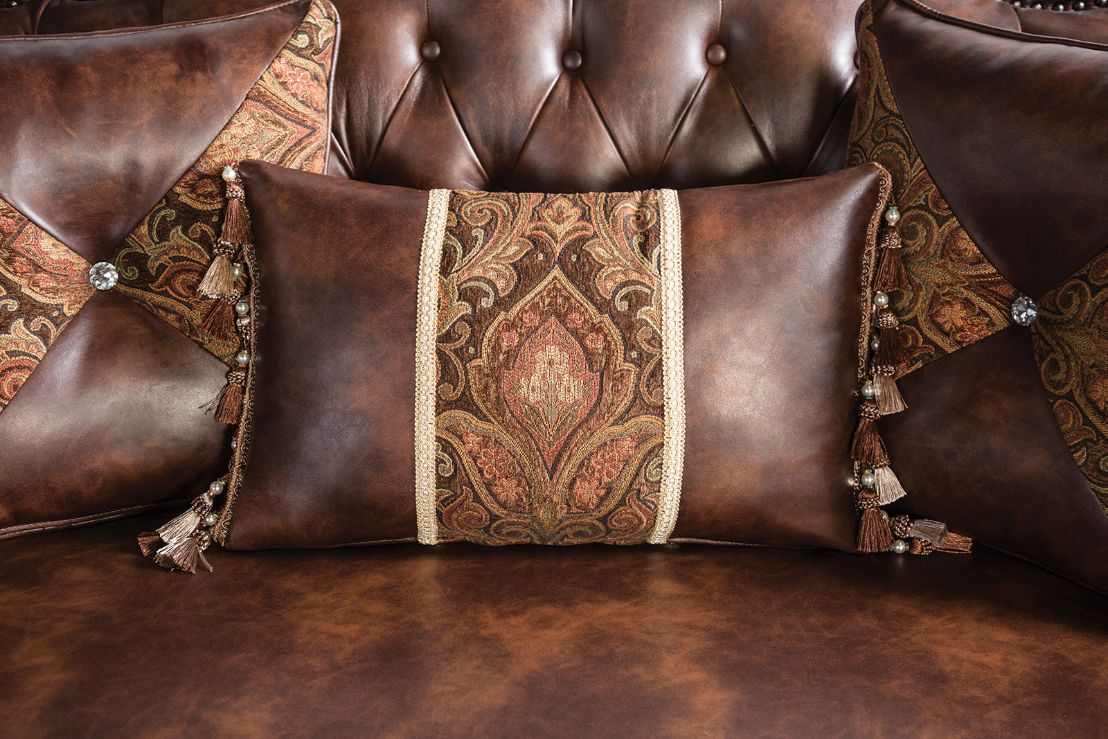 Palencia Dark Cherry/Brown Leatherette Loveseat - Ornate Home