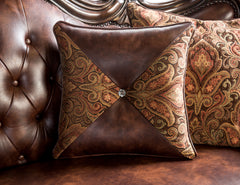 Palencia Dark Cherry/Brown Leatherette Sofa & Loveseat - Ornate Home