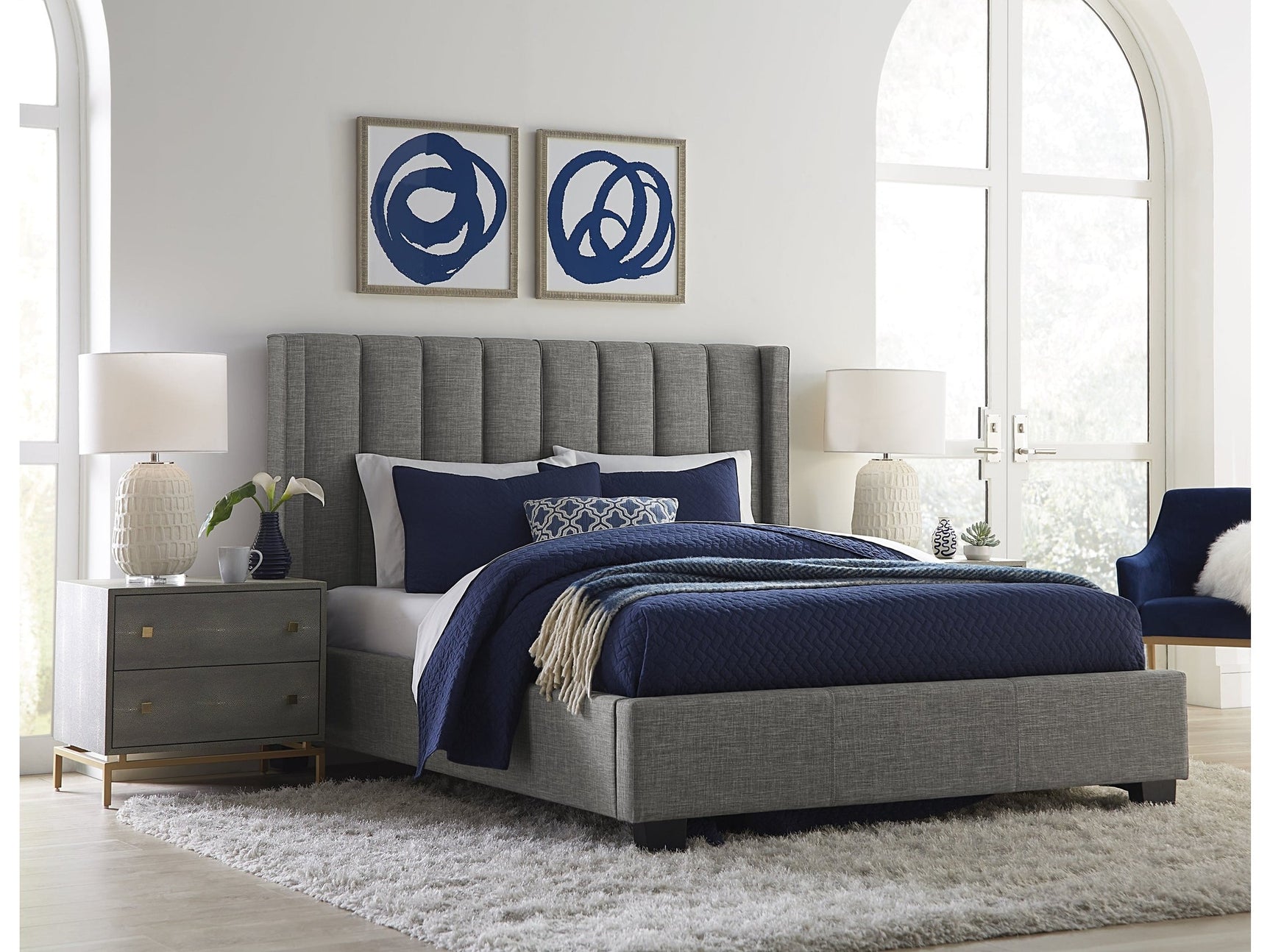 Palermo Upholstered Wingback Platform Bed in Dark Stone - Ornate Home