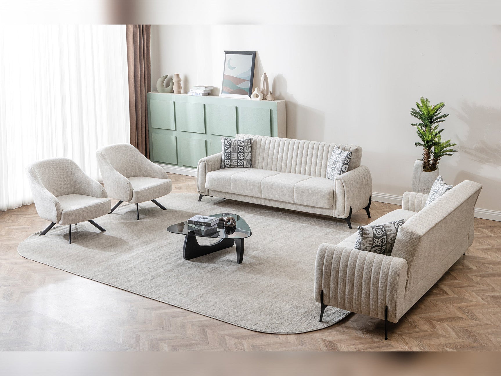 Palermo Cream 3-pieces (Sofa & Loveseat & Chair) Living Room Set